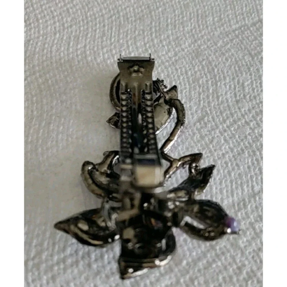 Purple Enamel & Rhinestone Flower Hair Clip 3.25